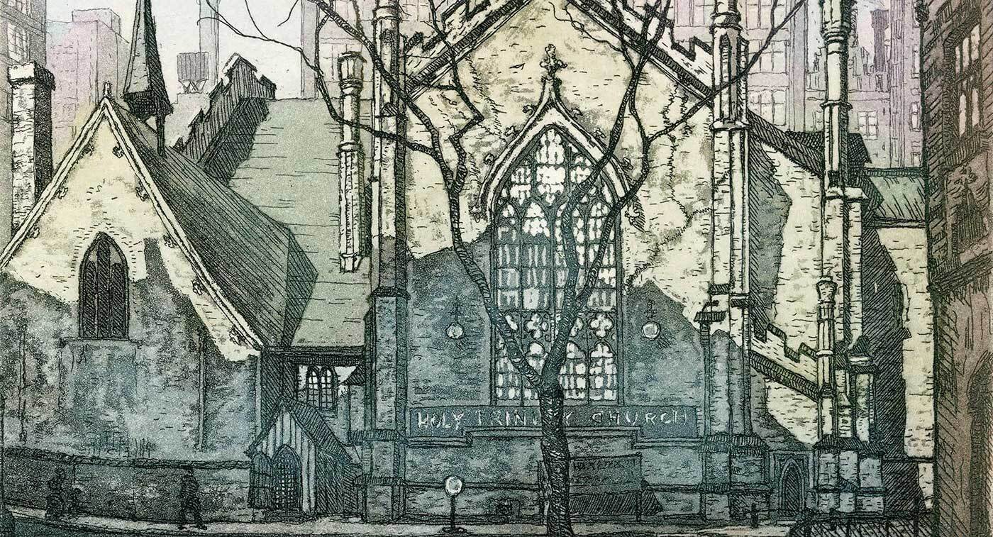 Illustration of Toronto's Church of the Holy Trinity, c. 1935 (Photo: Nicholas Hornyansky, Toronto Public Library)
