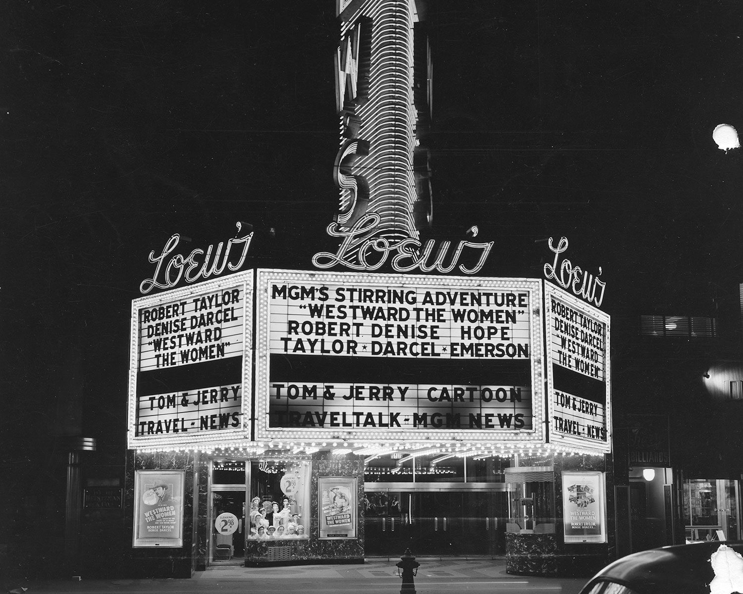 1950 marquee for Loew's Yonge Street Theatre, now the Elgin & Winter Garden Theatres (Photo: Jones & Morris)