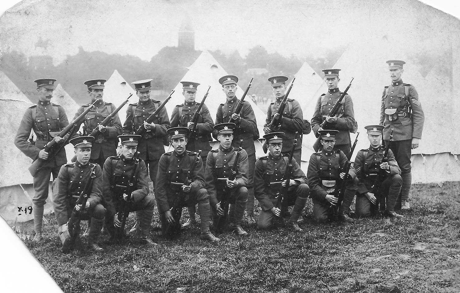 Soldiers from Toronto's Queen's Own Rifles, stationed in England before the start of the First World War. (From Heritage Matters, February 14, 2014 | Photo courtesy of the Ley and Lois Smith Archive of War and Popular Culture, History Department, University of Western Ontario)