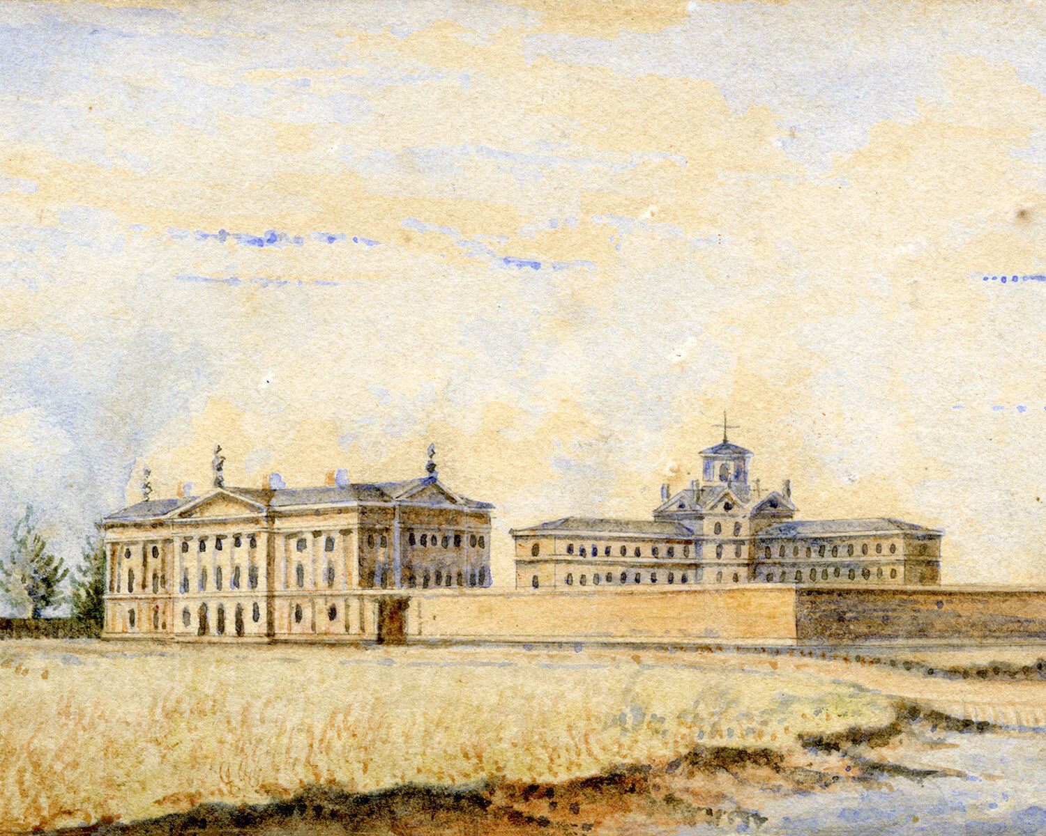 The prison at the southeast corner of Front and Berkeley streets was replaced by the Don Jail in the 1860s but used briefly between 1866-67 to house prisoners taken during the Fenian Raid. Painting by John Howard, 1837. 938-1-2. (Photo: Toronto Reference Library)