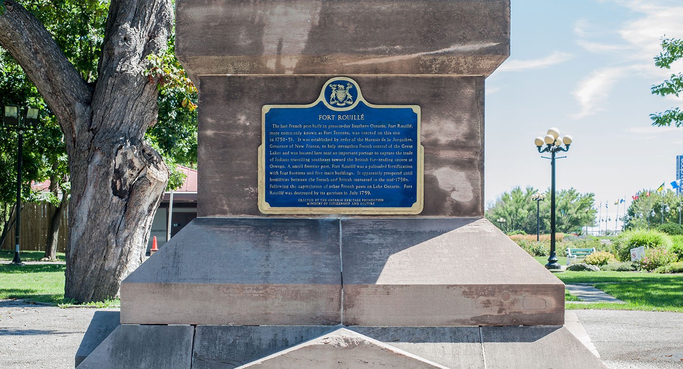 Provincial plaque commemorating Fort Rouillé at the Canadian National Exhibition