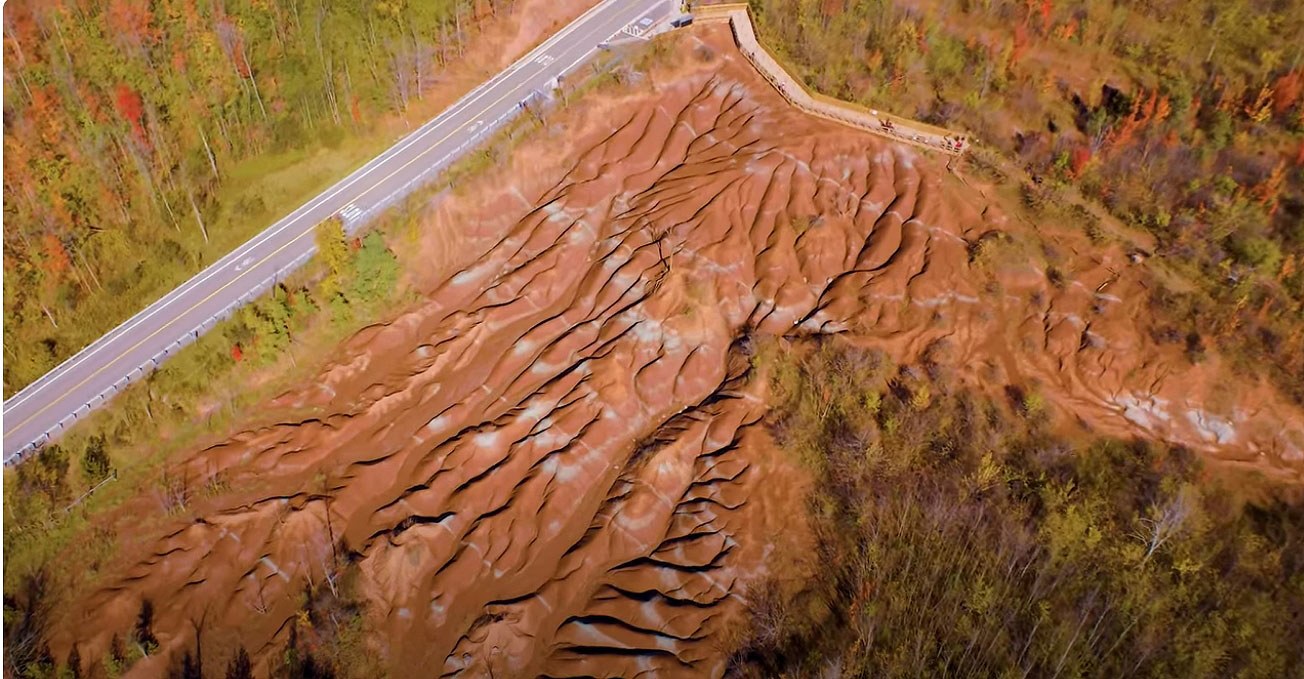 Aerial shot of the Cheltenham Badlands, near Georgetown