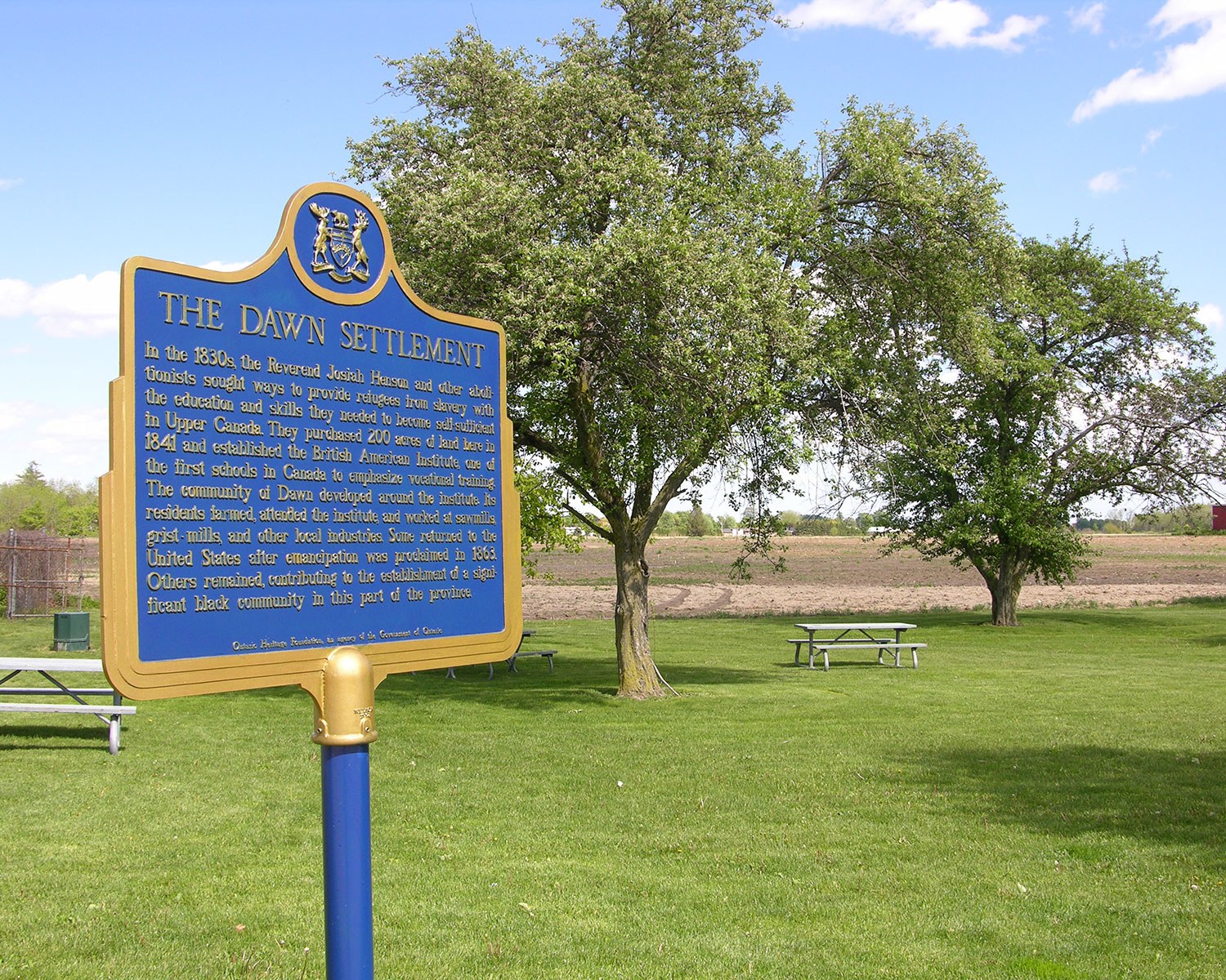 Provincial plaque commemorating The Dawn Settlement